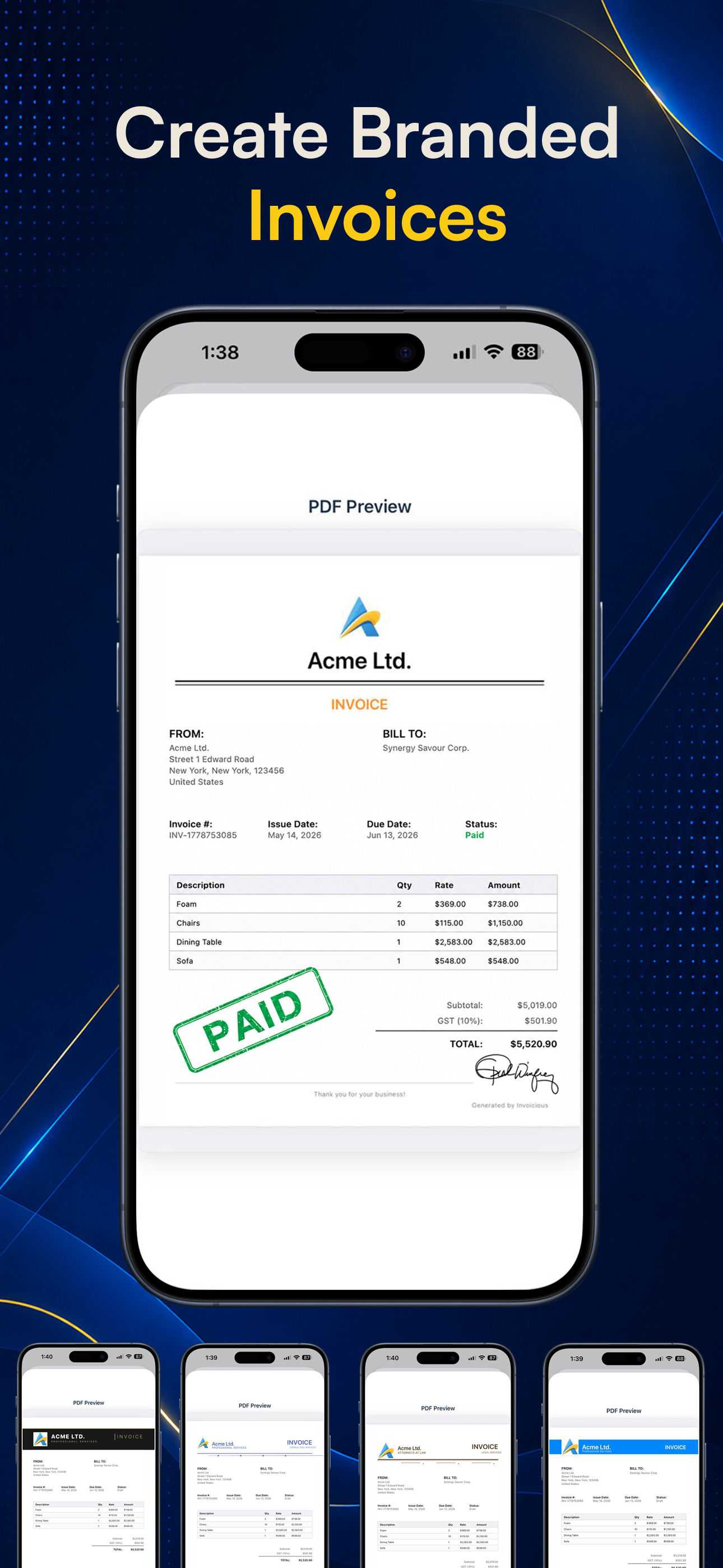 Branded invoice templates
