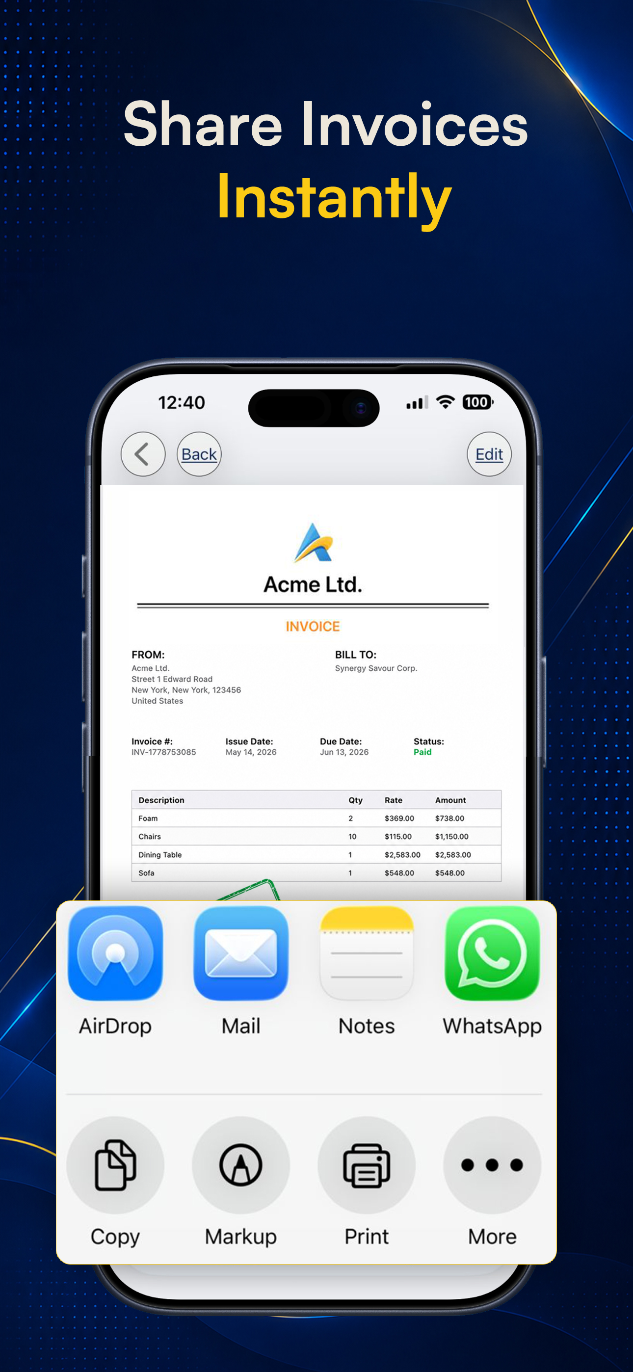 Share invoices instantly from your iPhone
